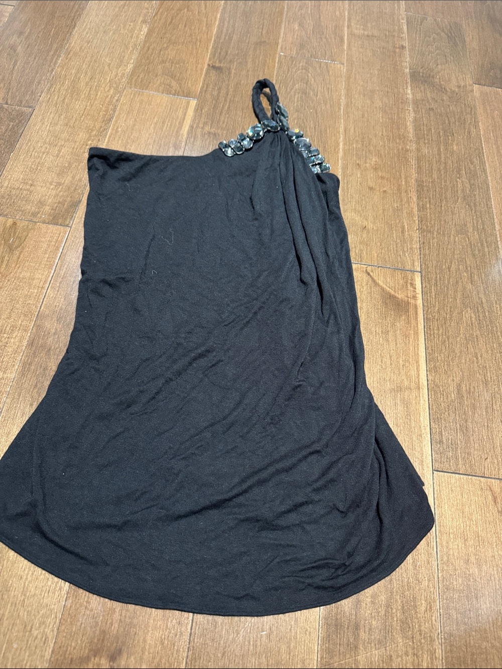 Sky Black One-Shoulder Beaded Evening Dress